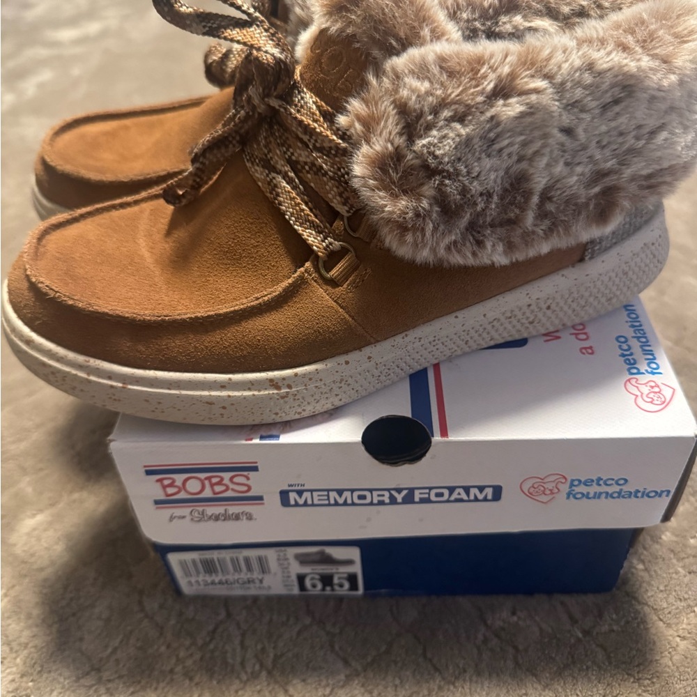 BOBS from Skechers Tan Ankle Boots with Faux Fur